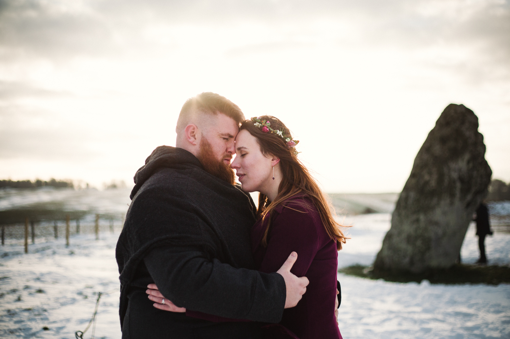 Engagement Adventures | Devon Wedding Photographer. Stonehenge, snowy Stonehenge, Stonehenge open access, Stonehenge handfasting, Stonehenge elopement, pagan wedding