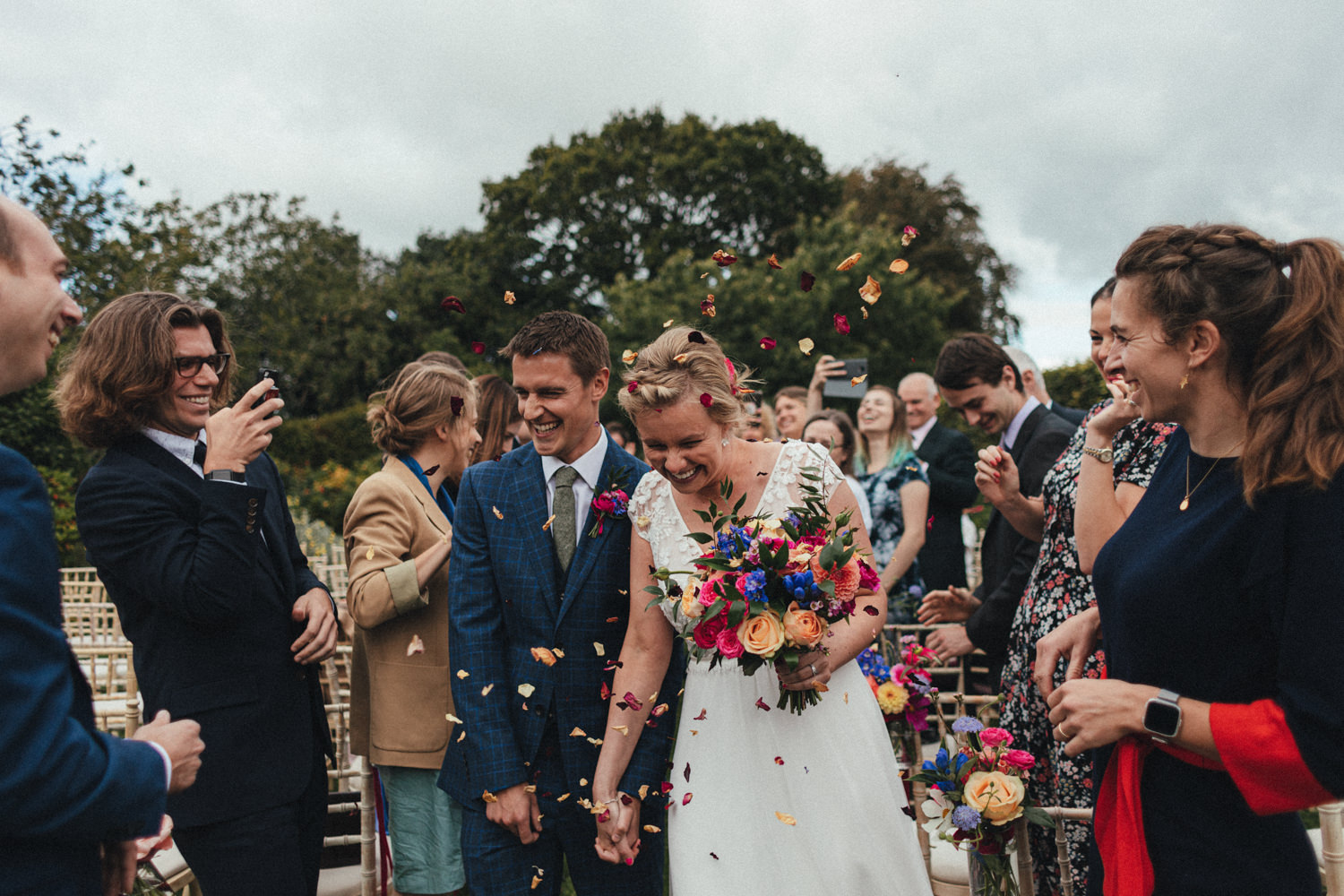 confetti, bride and groom, Dartmoor wedding, Autumn Wedding Monks Withecombe, outdoor wedding, Monks Withecombe wedding