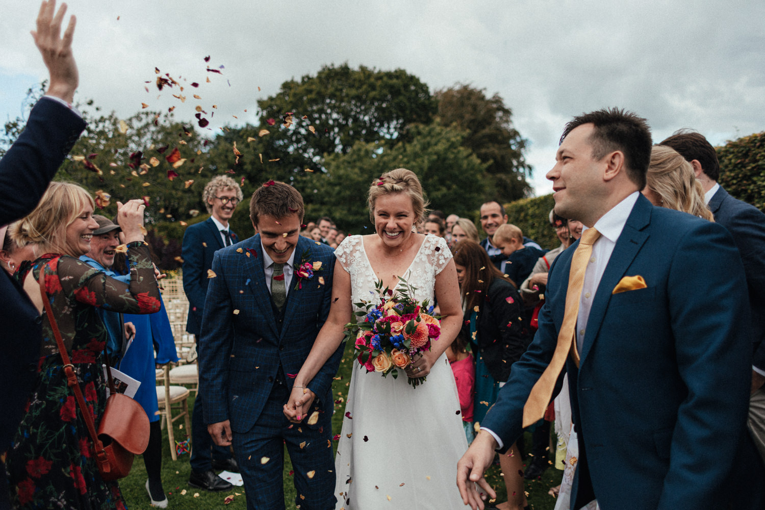 confetti, bride and groom, Dartmoor wedding, Autumn Wedding Monks Withecombe, outdoor wedding, Monks Withecombe wedding