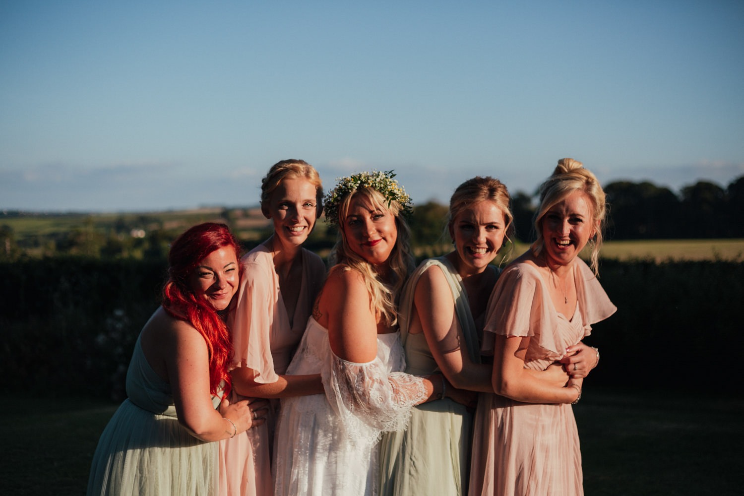 Beaconside House Wedding Photographer, Devon, Devon wedding, Devon wedding photographer, Devon wedding photography, August wedding, summer wedding, outdoor ceremony, outdoor wedding, bridesmaids, bridal party, golden hour, sunset
