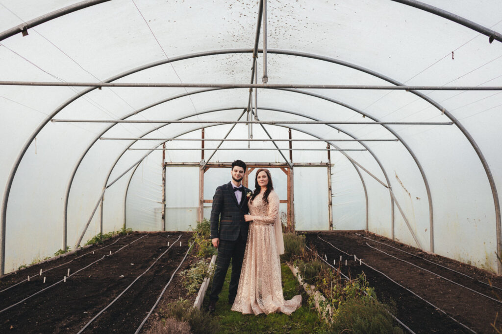 greenhouse, bride and groom