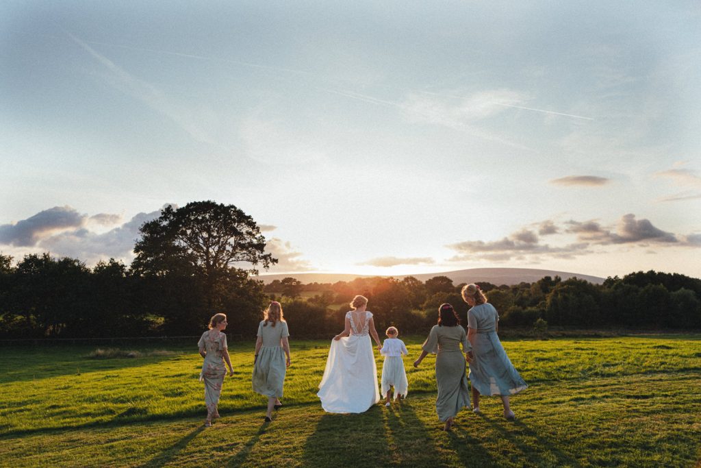 Dartmoor wedding, Monks Withecombe wedding, bridesmaids, sunset