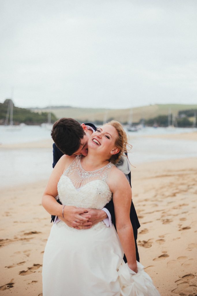 bride and groom, Salcombe wedding, beach wedding